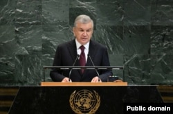 Президент Узбекистана Шавкат Мирзиёев во время выступления на сессии Генеральной Ассамблеи ООН. Фото сайта президента Узбекистана